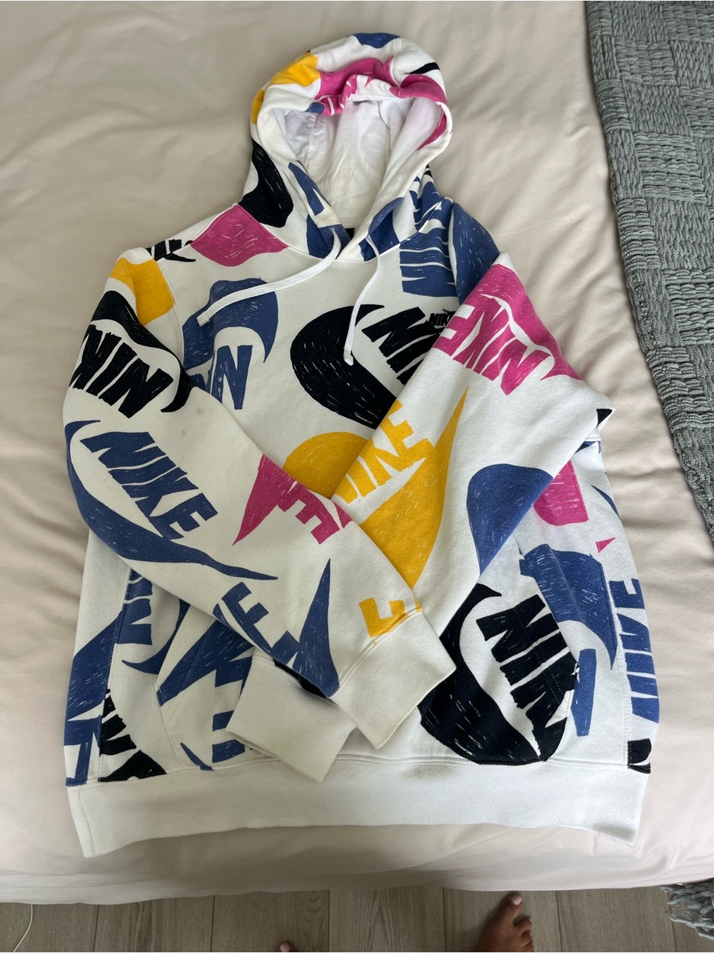 Nike White Hoodie with Colorful Graphic
